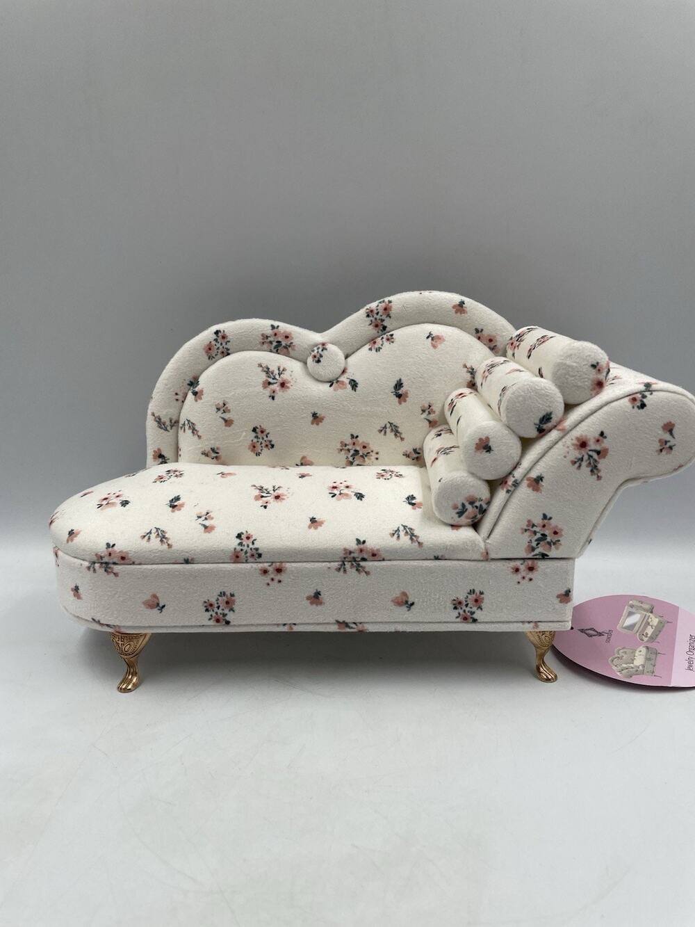 NWT Mini Floral Sofa Couch Chaise Jewelry Box Organizer 11”x6”